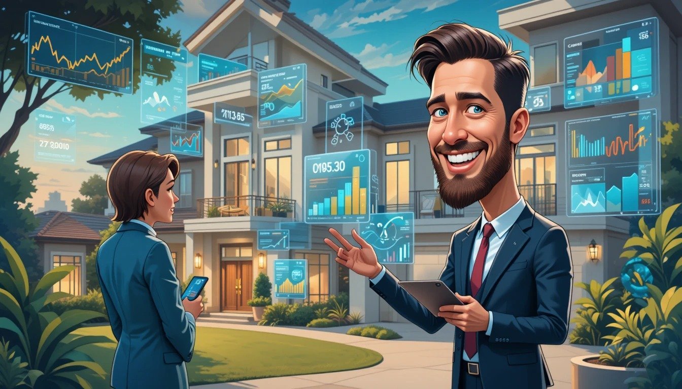 A professional real estate agent showcasing a high-end property to potential buyers