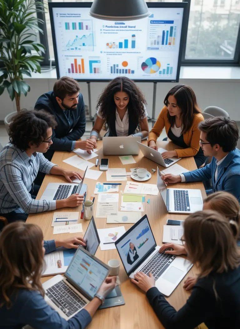 Sales team collaborating in a meeting to build resilience during tough times